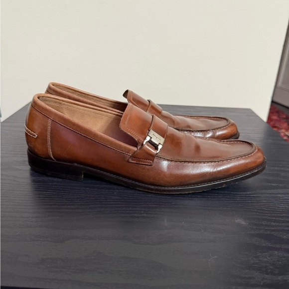 SALVATORE FERRAGAMO Brown Leather Gancini Buckle Monk Strap Men’s Loafers 9 - Picture 3 of 9